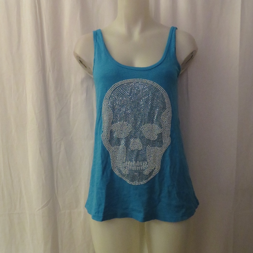 E.VIL ALTER EGO BLUE COTTON EMBELLISHED TANK TOP S